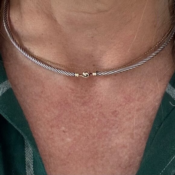 David Yuman Sterling Silver Cable Choker with 14k Yellow Gold Clasp - Picture 3 of 7